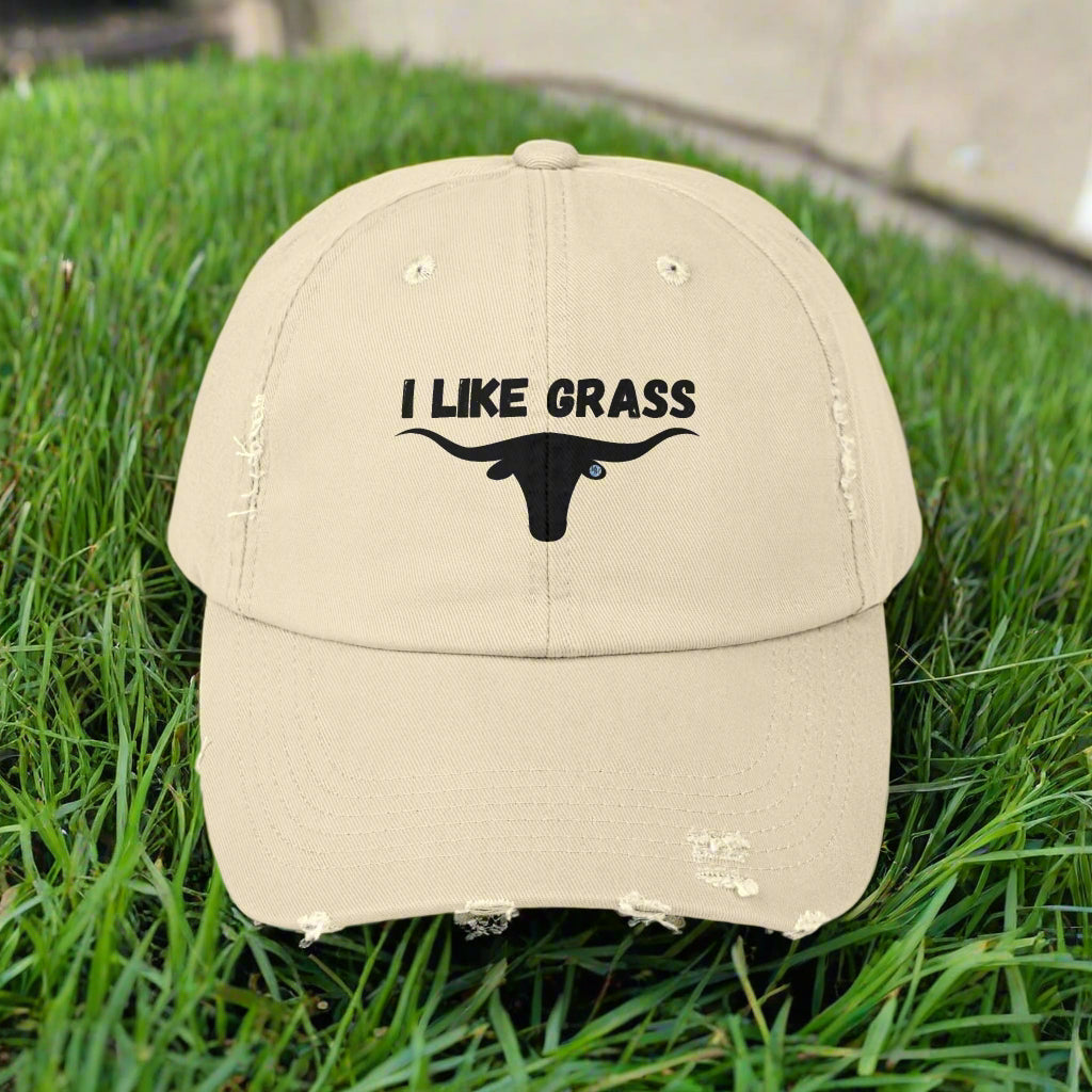 I Like Grass Distressed Cap