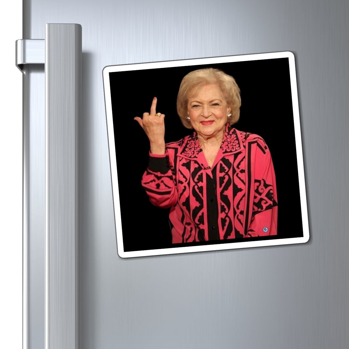 Betty White Middle Finger Square Magnet