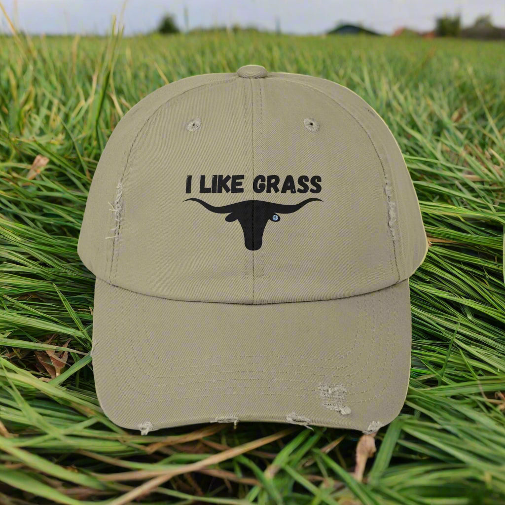 I Like Grass Distressed Cap