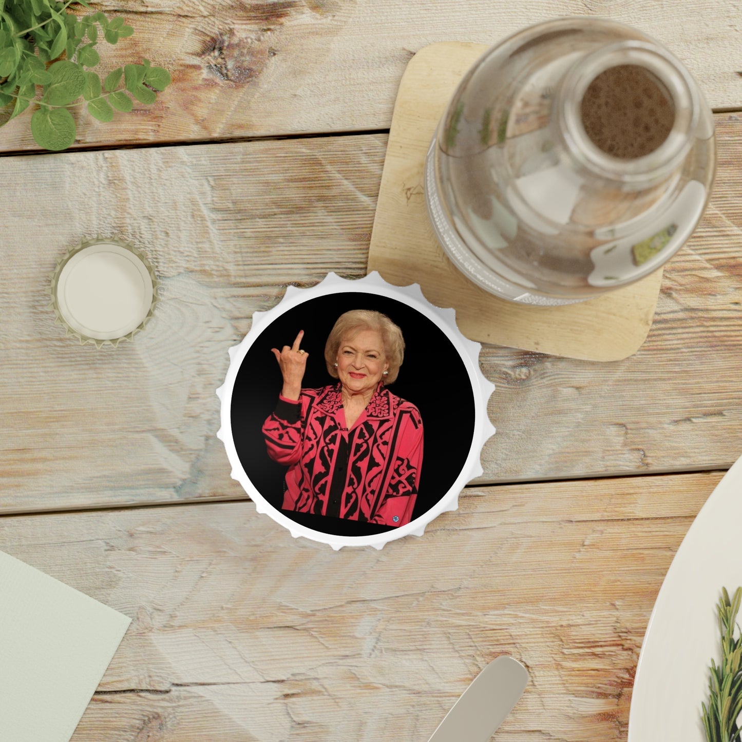 Betty White Middle Finger Magnetic Dual Bottle Opener