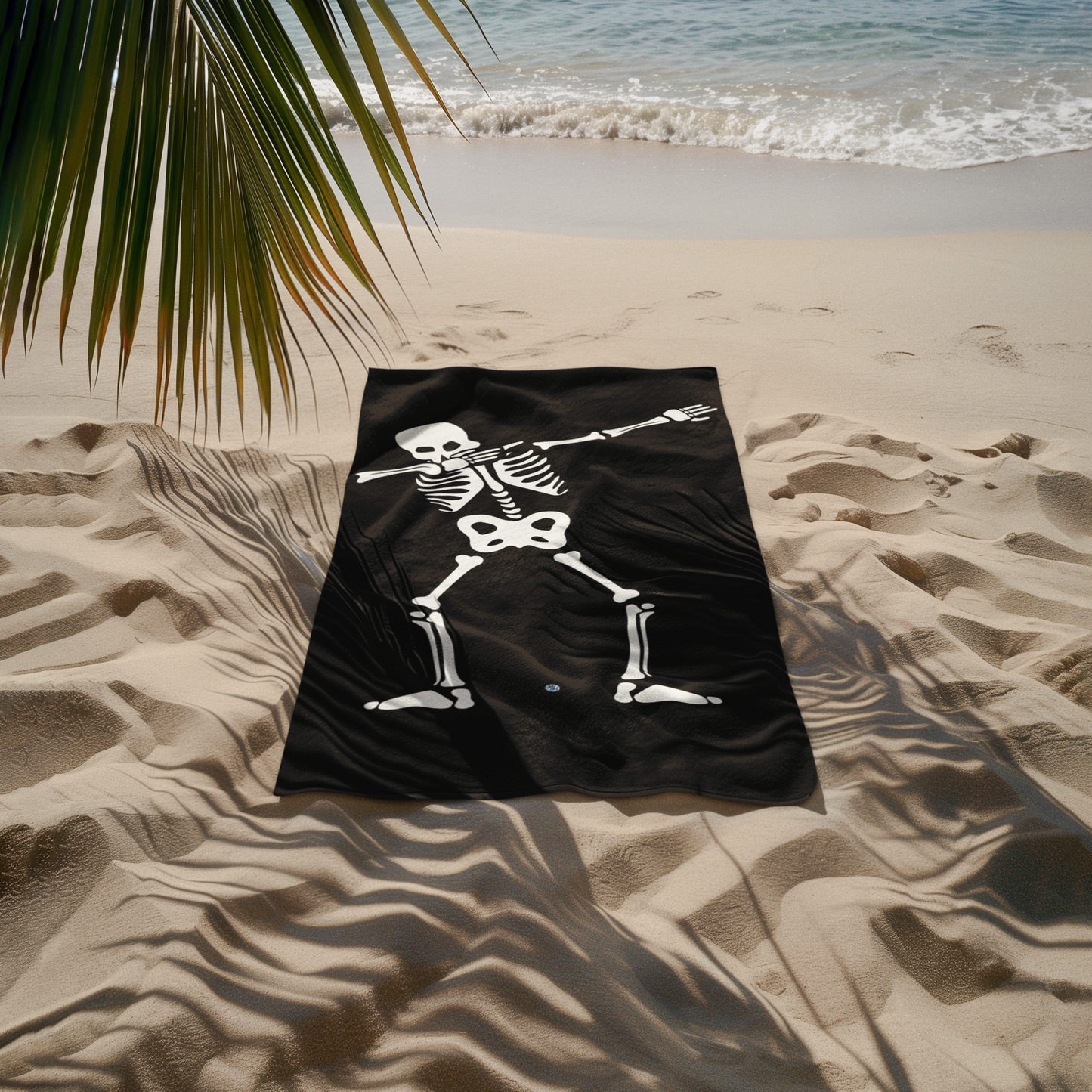 Dabbing Skeleton Black Beach Towel