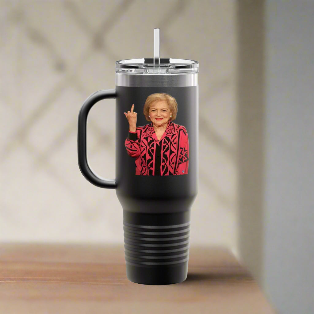 Betty White Middle Finger Insulated Travel Mug, 40oz