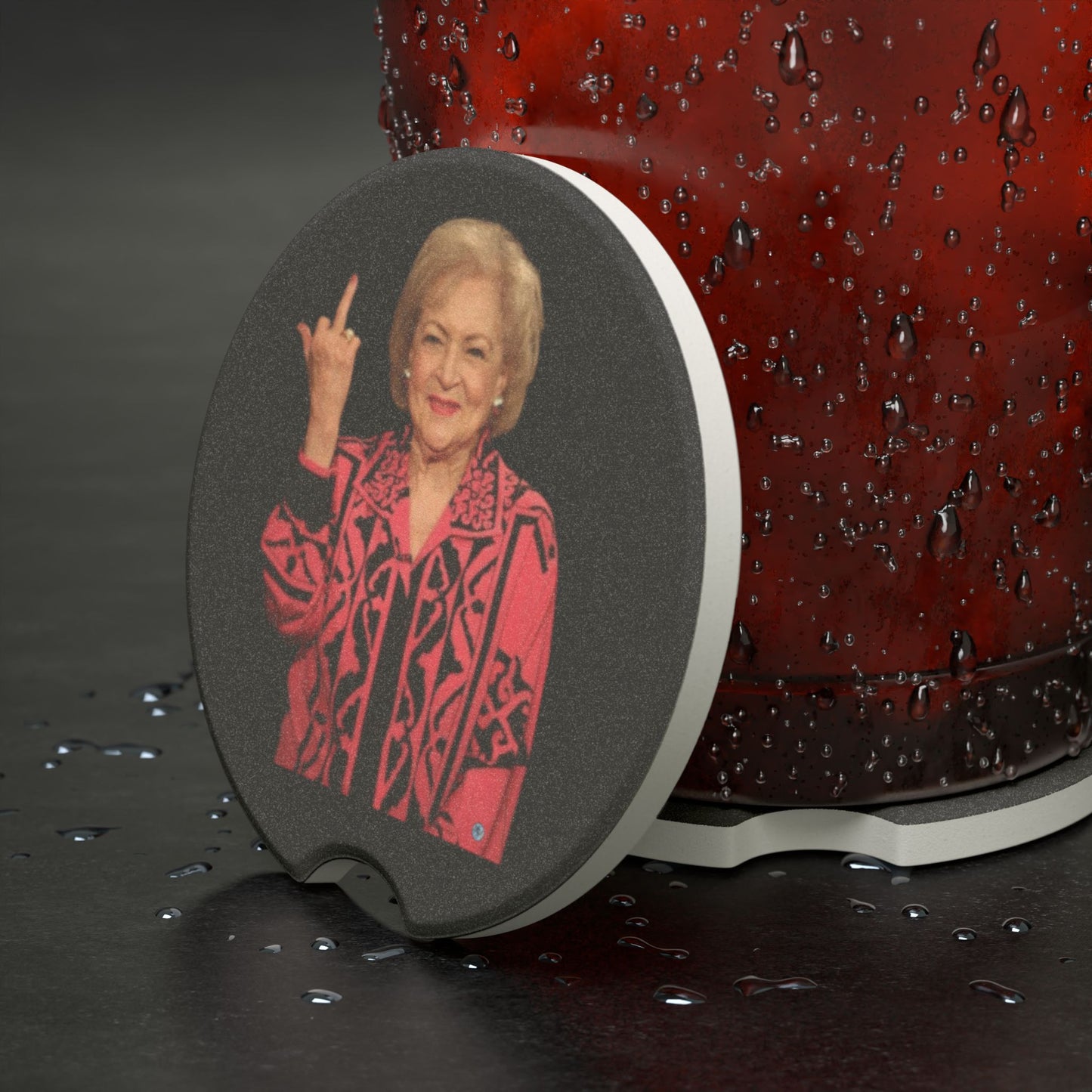 Betty White Middle Finger Soapstone Car Coaster