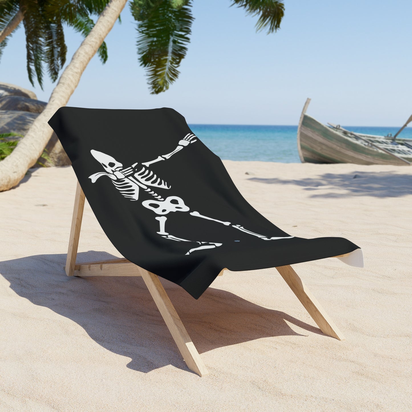 Dabbing Skeleton Black Beach Towel