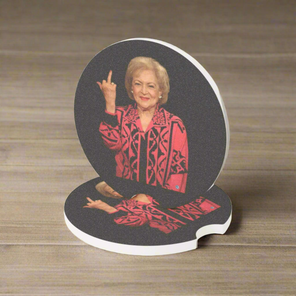 Betty White Middle Finger Soapstone Car Coaster