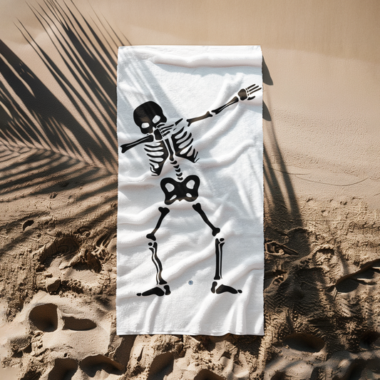 Dabbing Skeleton White Beach Towel