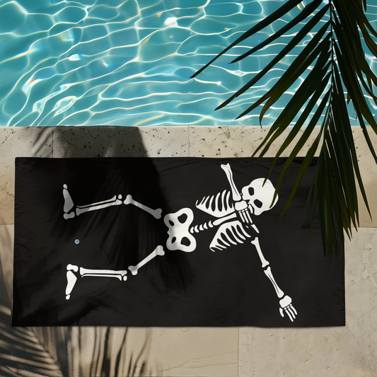 Dabbing Skeleton Black Beach Towel