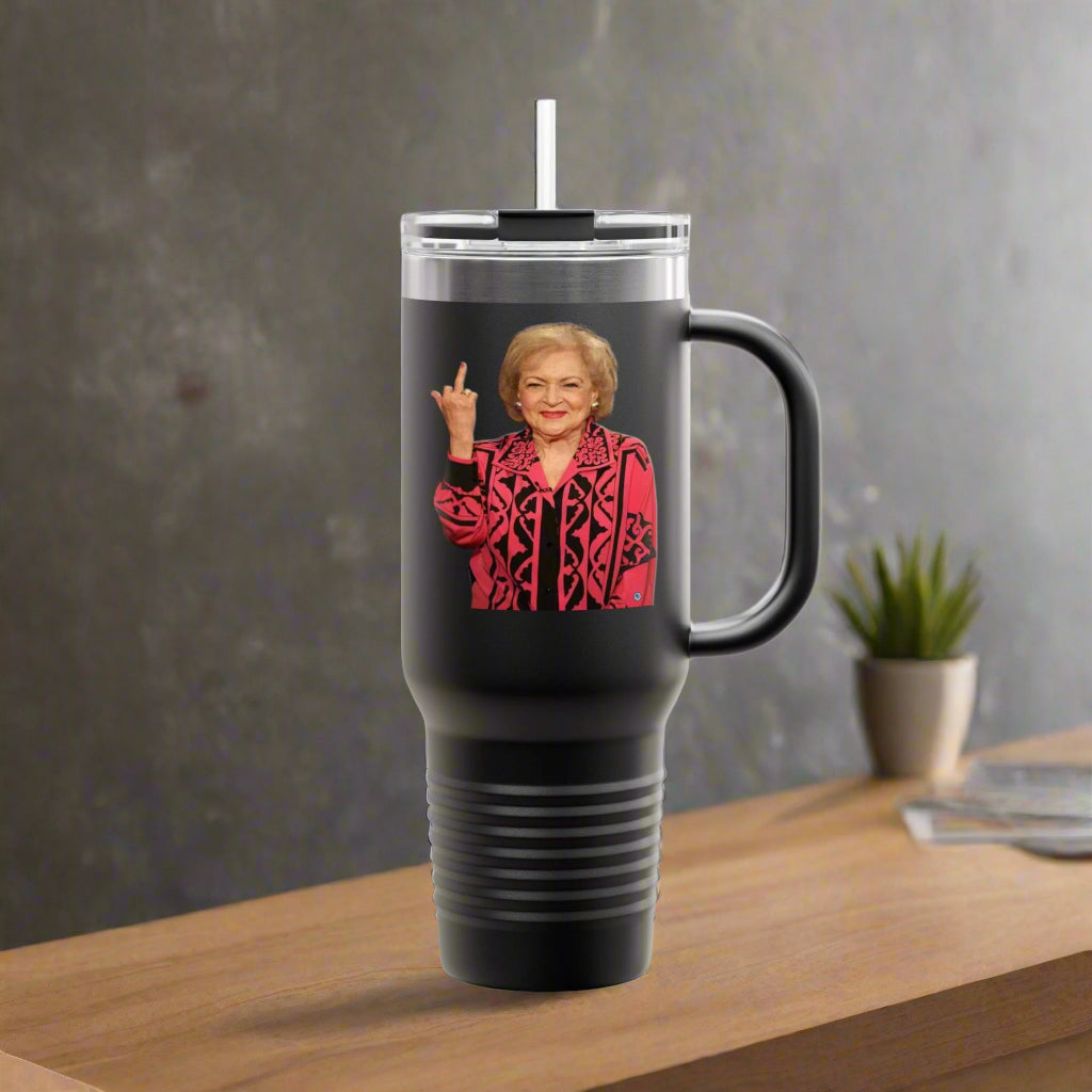 Betty White Middle Finger Insulated Travel Mug, 40oz