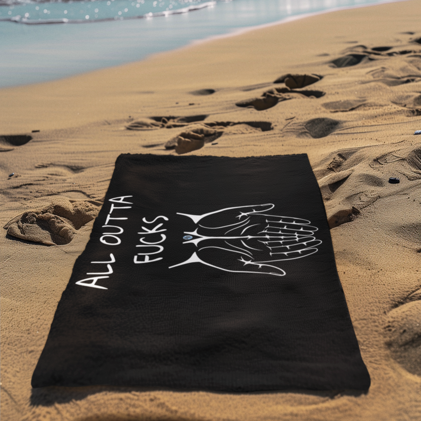 All Outta Fucks Black Beach Towel